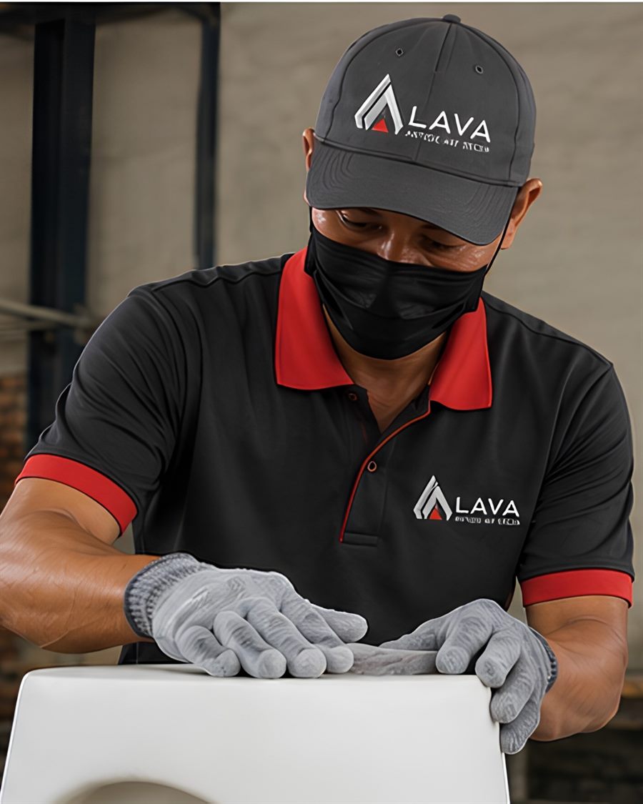 LAVA technician hand-finishing a raw CFRC piece